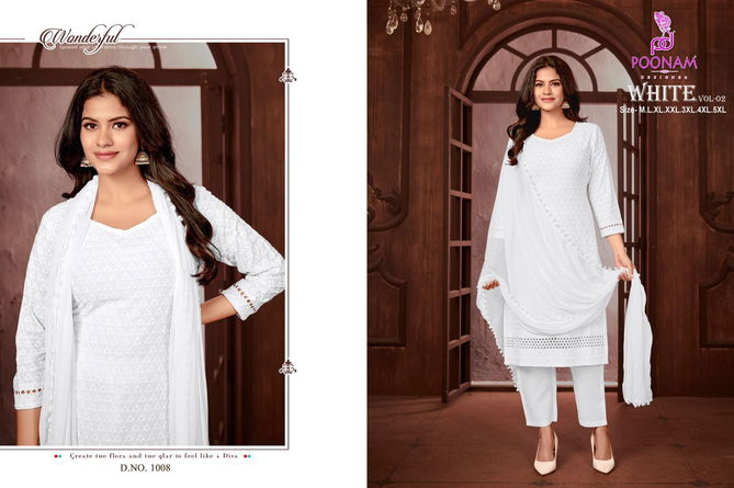 White Vol 2 By Poonam White Rayon Kurti With Bottom Dupatta Wholesale Online
